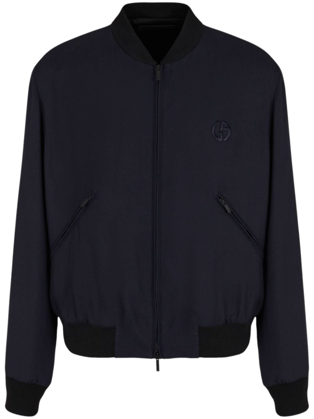 Giorgio Armani logo-embroidery cashmere-blend jacket - Blue von Giorgio Armani