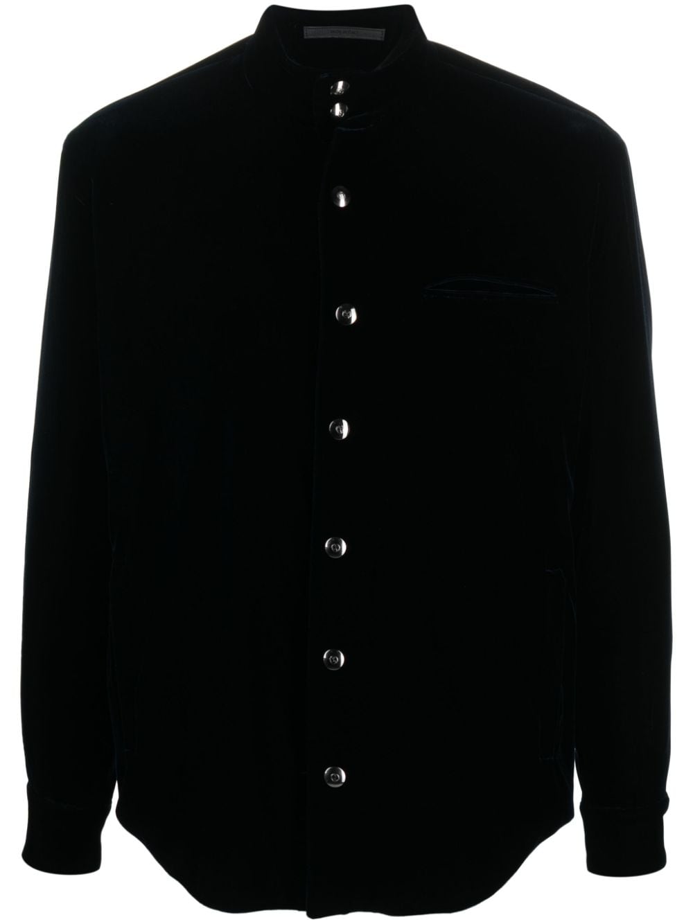 Giorgio Armani velvet-finish press-stud fastening shirt jacket - Blue von Giorgio Armani