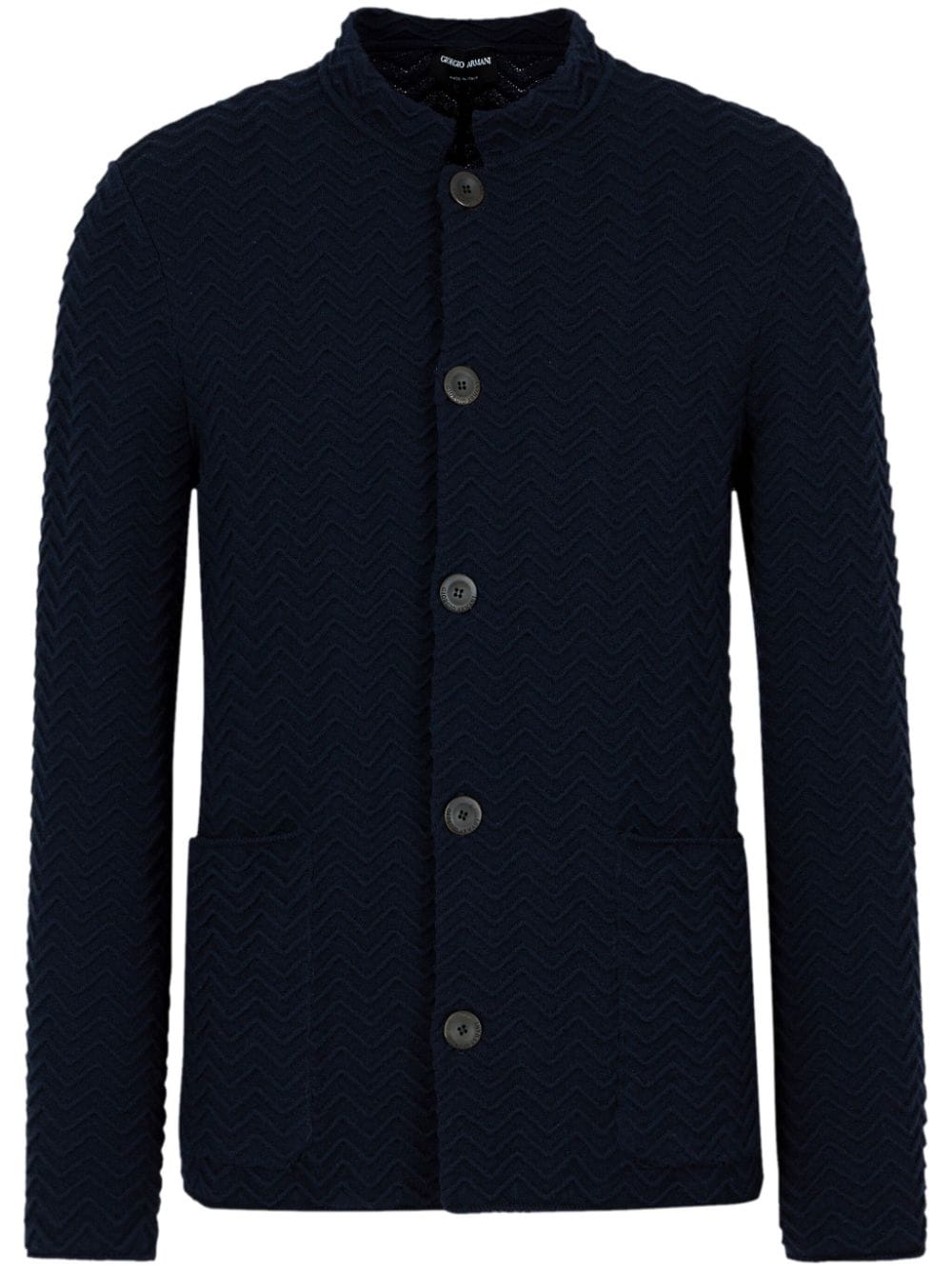 Giorgio Armani zigzag-embroidery buttoned cardigan - Blue von Giorgio Armani