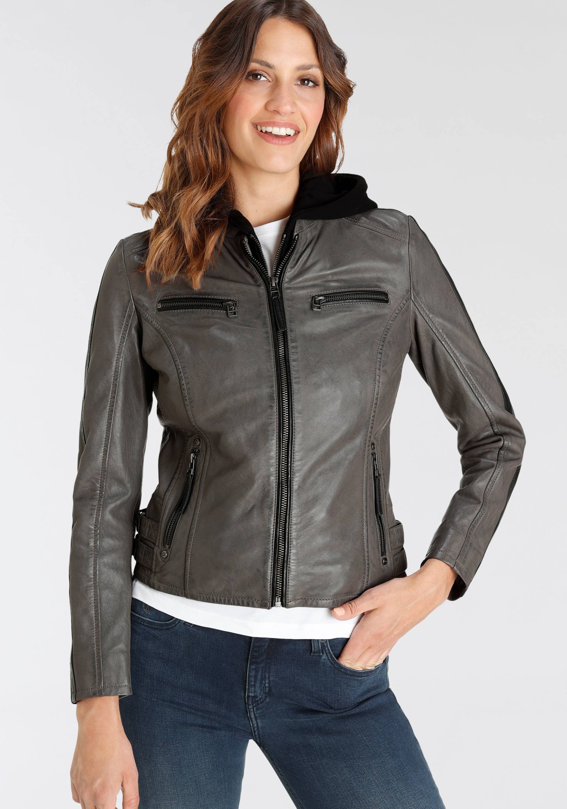 Mauritius Lederjacke »GWRanja«, mit Kapuze, mit kontrastfarbigen Details Mauritius Lederjacke »GWRanja«, mit Kapuze, mit kontrastfarbigen Details von Mauritius