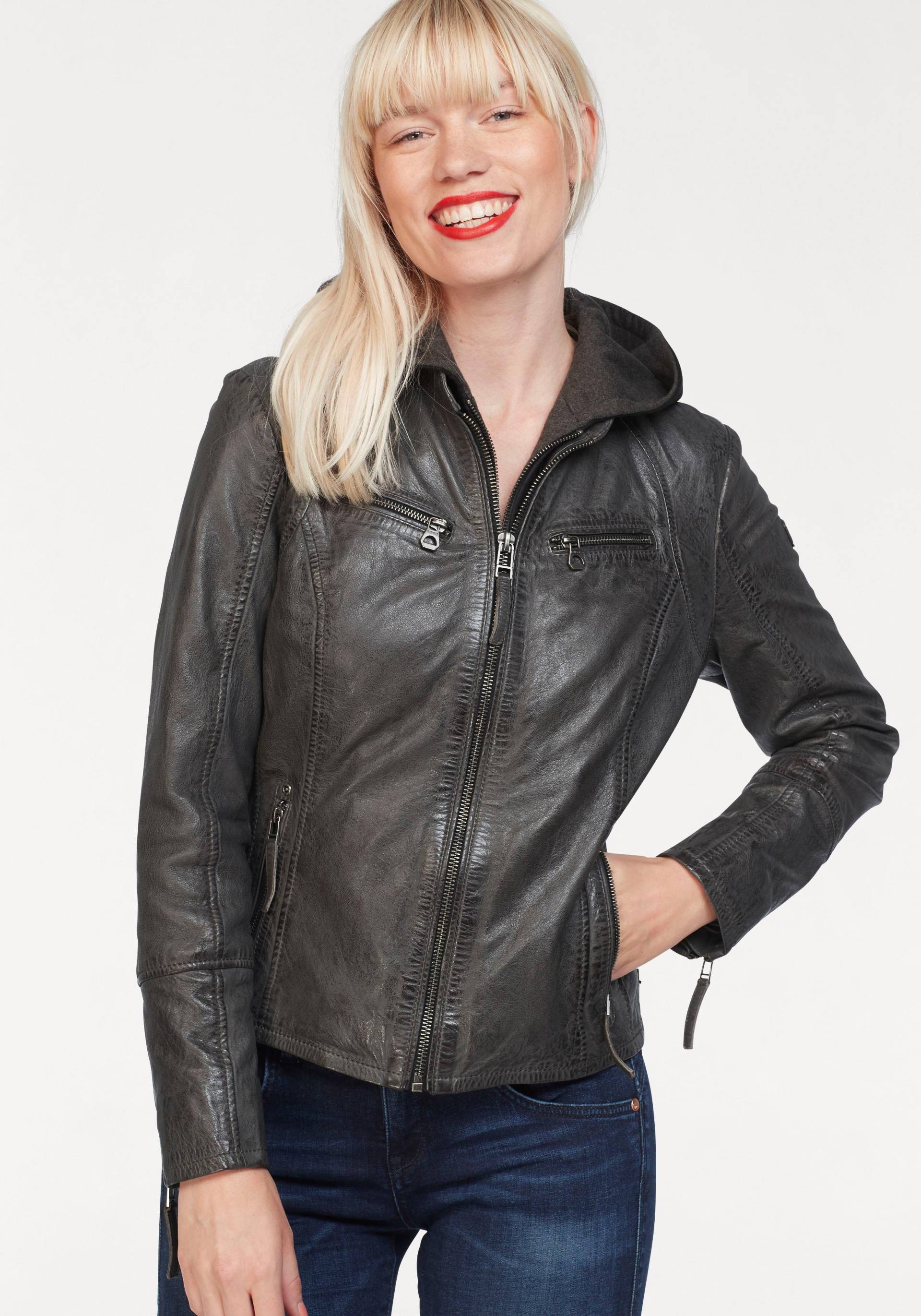Mauritius Lederjacke »NOLA«, mit Kapuze, Two-in-One Style - mit abnehmbarer Jersey-Kapuze Mauritius Lederjacke »NOLA«, mit Kapuze, Two-in-One Style - mit abnehmbarer Jersey-Kapuze von Mauritius