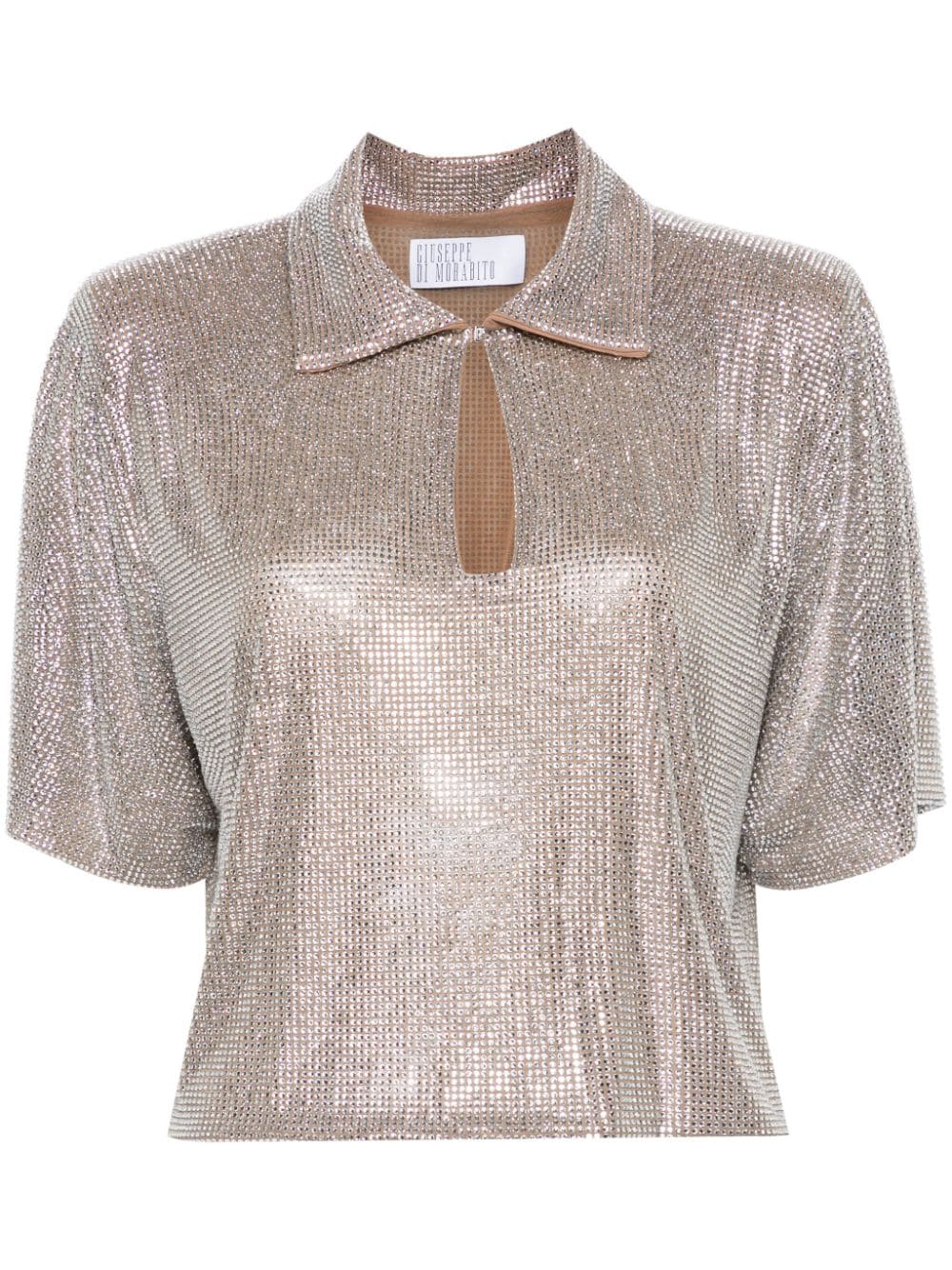 Giuseppe Di Morabito cropped rhinestone polo shirt - Silver von Giuseppe Di Morabito