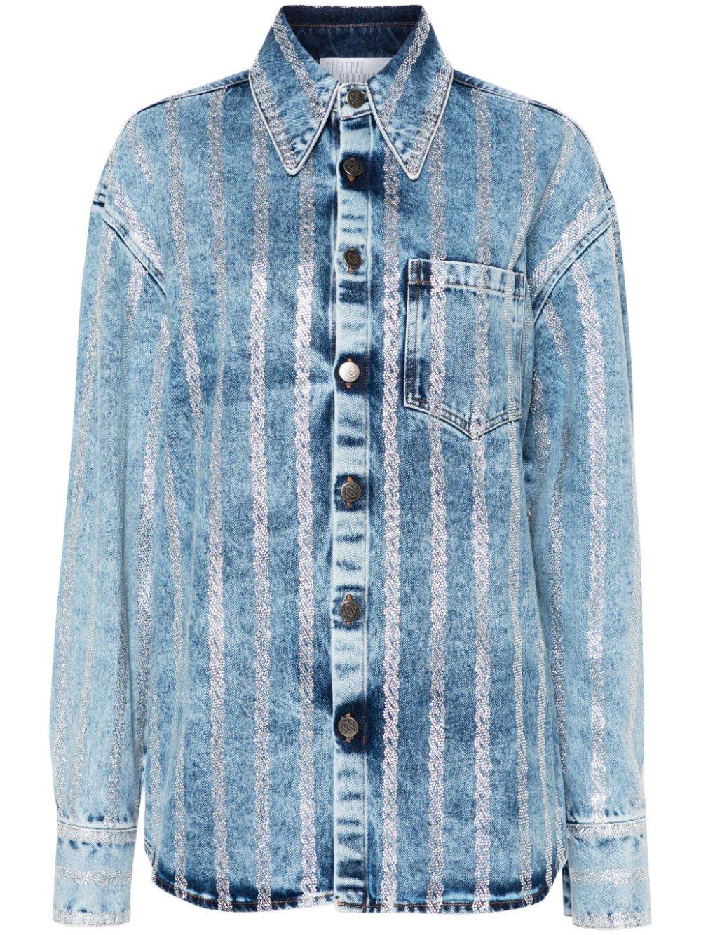 Giuseppe Di Morabito crystal-embellished denim shirt - Blue von Giuseppe Di Morabito