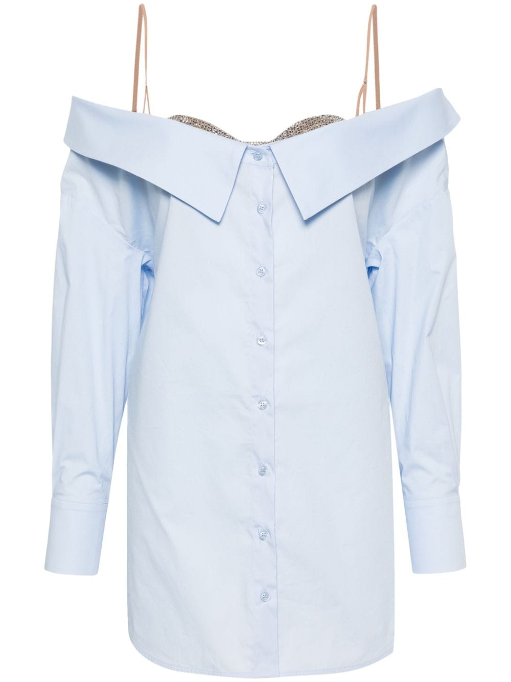 Giuseppe Di Morabito rhinestoned V-nek poplin shirt - Blue von Giuseppe Di Morabito