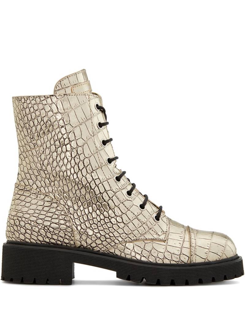 Giuseppe Zanotti Thora crocodile-effect combat boots - Gold von Giuseppe Zanotti