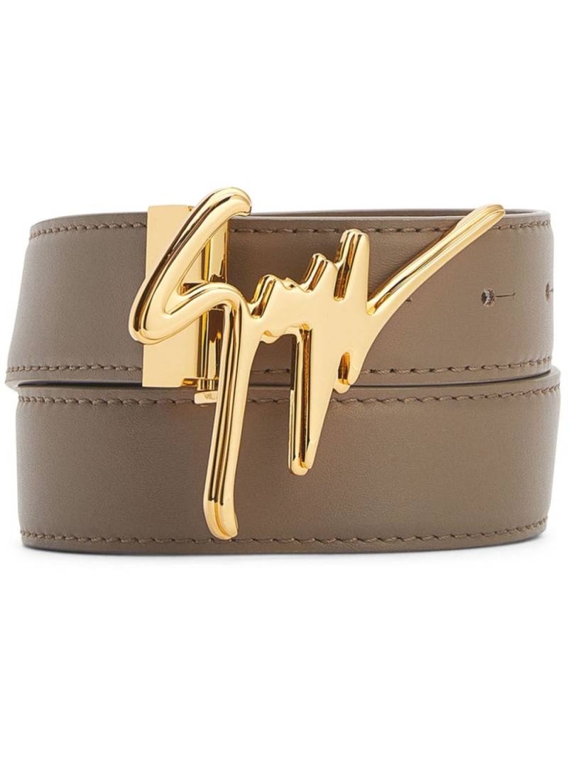 Giuseppe Zanotti logo-plaque leather belt - Grey von Giuseppe Zanotti