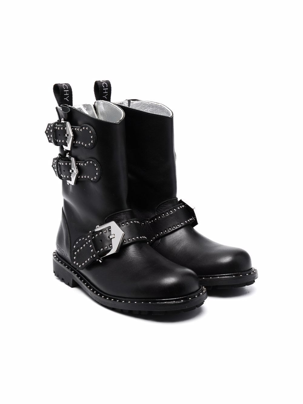 Givenchy Kids buckled stud-embellished boots - Black von Givenchy Kids