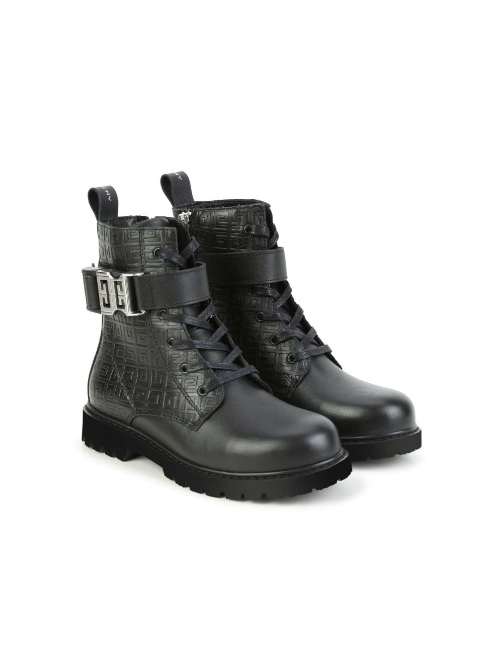 Givenchy Kids logo-buckle lace-up leather boots - Black von Givenchy Kids