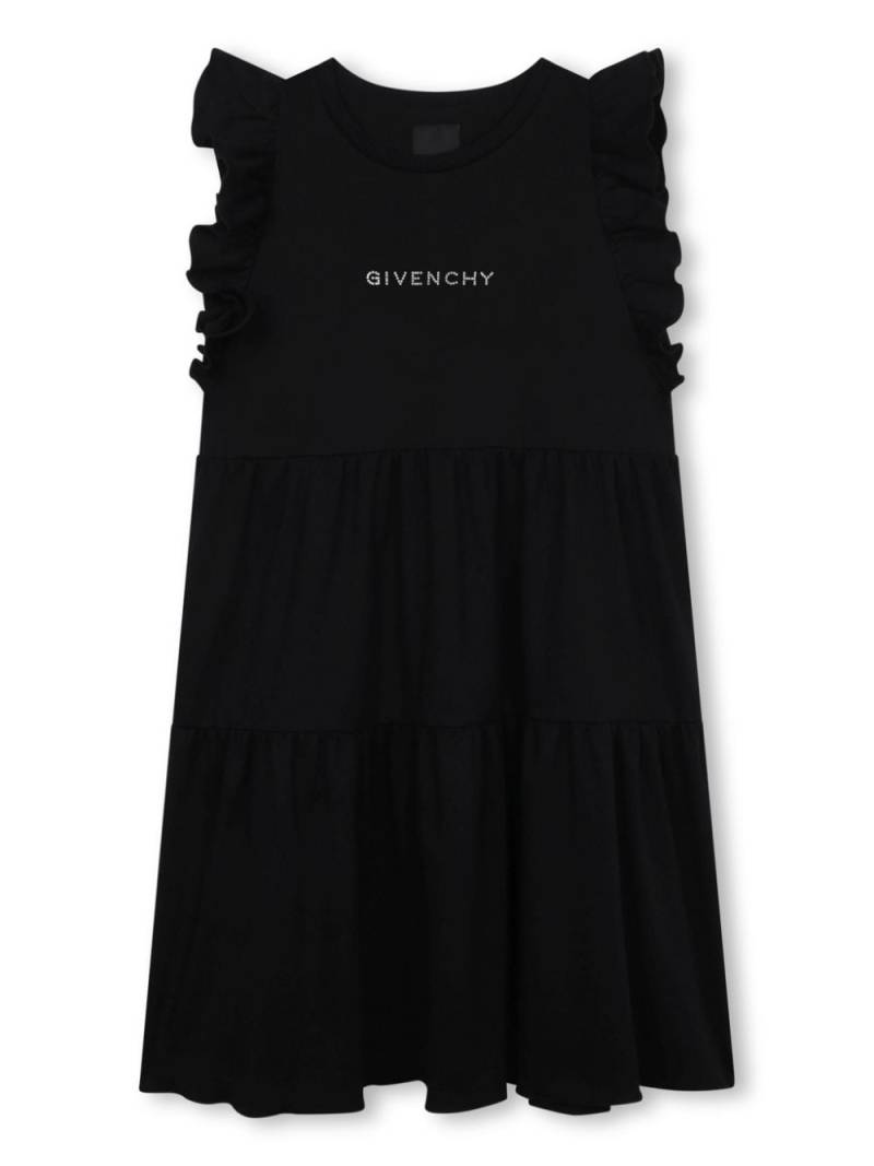 Givenchy Kids rhinestone logo-appliqué tiered dress - Black von Givenchy Kids