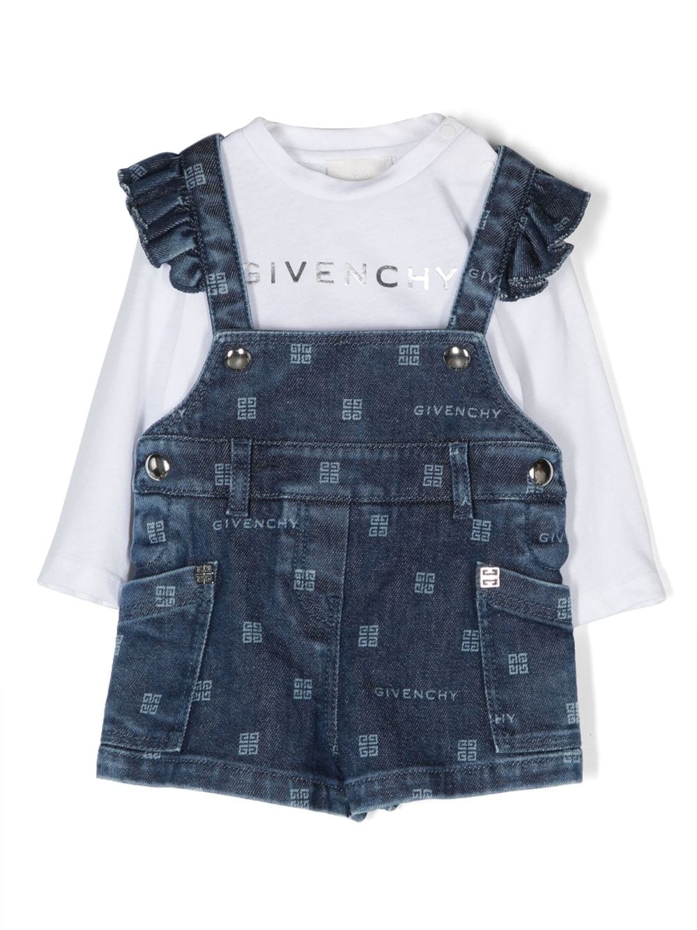 Givenchy Kids two-piece cotton dungarees set - Blue von Givenchy Kids