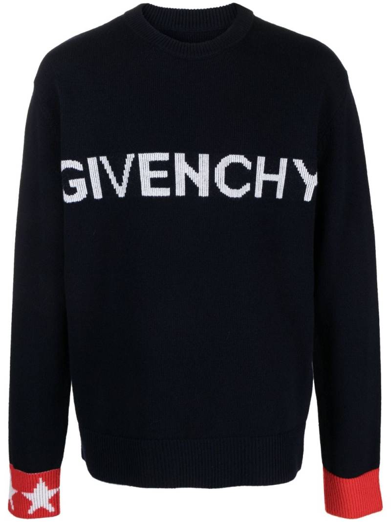 Givenchy logo-intarsia wool jumper - Blue von Givenchy