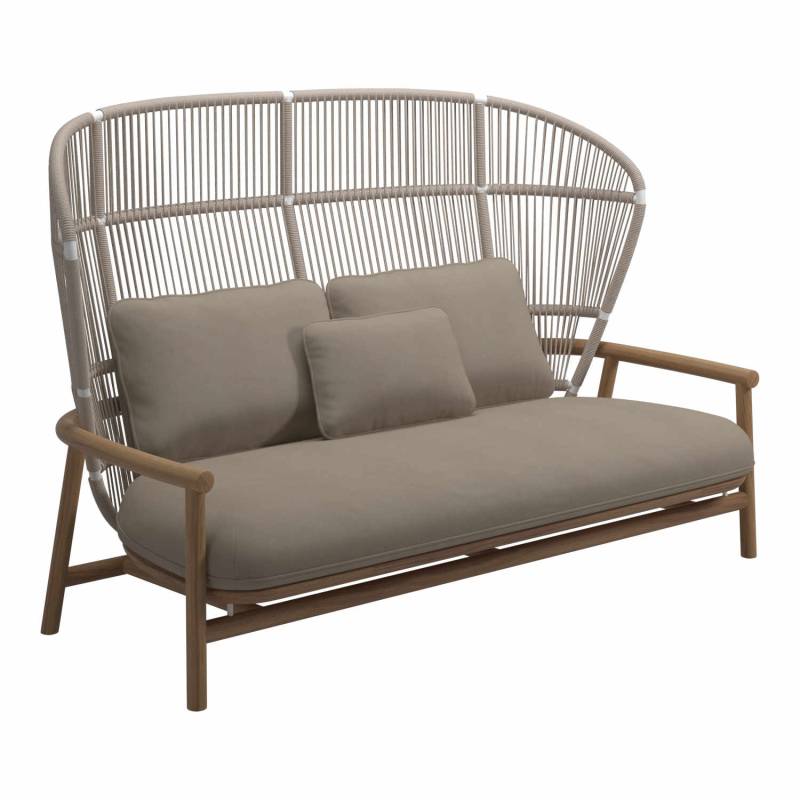 Fern High Back 2er-Sitz Sofa, Rückenlehne rahmen weiss / seil dune, Stoffbezug sand 147 von Gloster