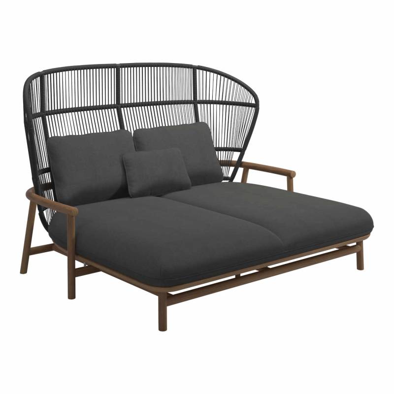 Fern High Back Day Bed Bettliege, Rückenlehne rahmen meteor / seil raven, Stoffbezug coal 144 von Gloster