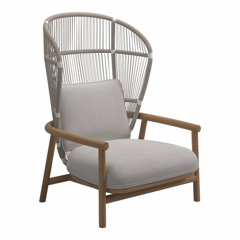 Fern High Back Lounge Chair Sessel, Rückenlehne rahmen meteor / seil raven, Stoffbezug clay 143 von Gloster