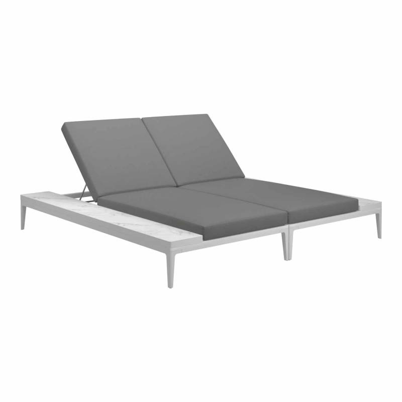 Grid Double Lounger Ceramic Liege, Gestell meteor, Plattform nero ceramic, Stoffbezug sand 147 von Gloster