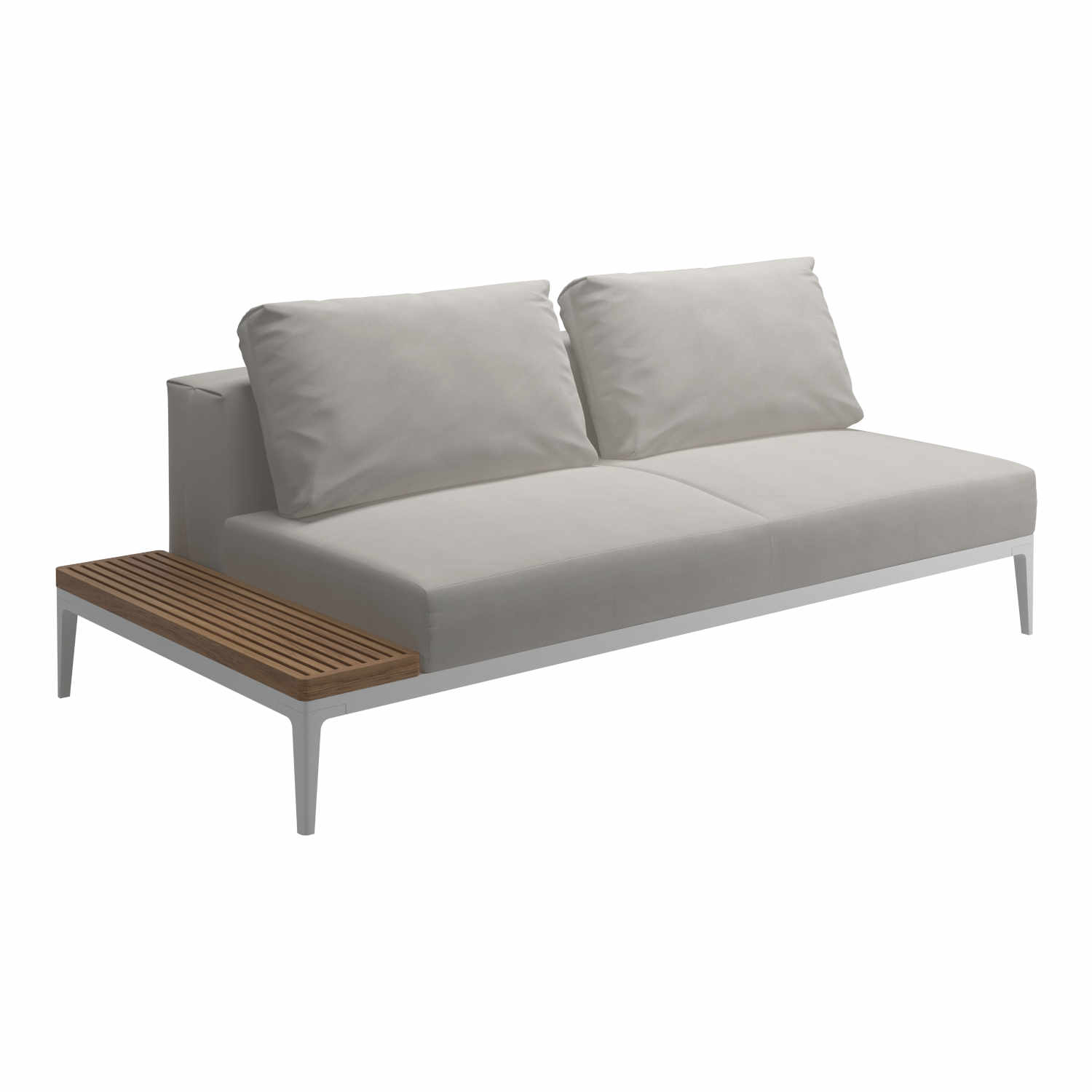 Grid End Table-Element Teak Modulsofa, Gestell weiss, Stoffbezug fog 145, Position Plattform rechts (vor dem sofa stehend) von Gloster