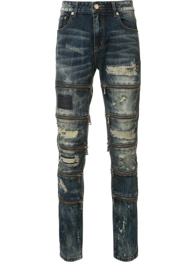 God's Masterful Children zipped ripped skinny jeans - Blue von God's Masterful Children