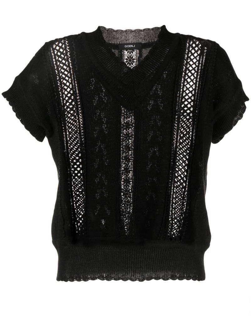 Goen.J V-neck embroidered knitted top - Black von Goen.J