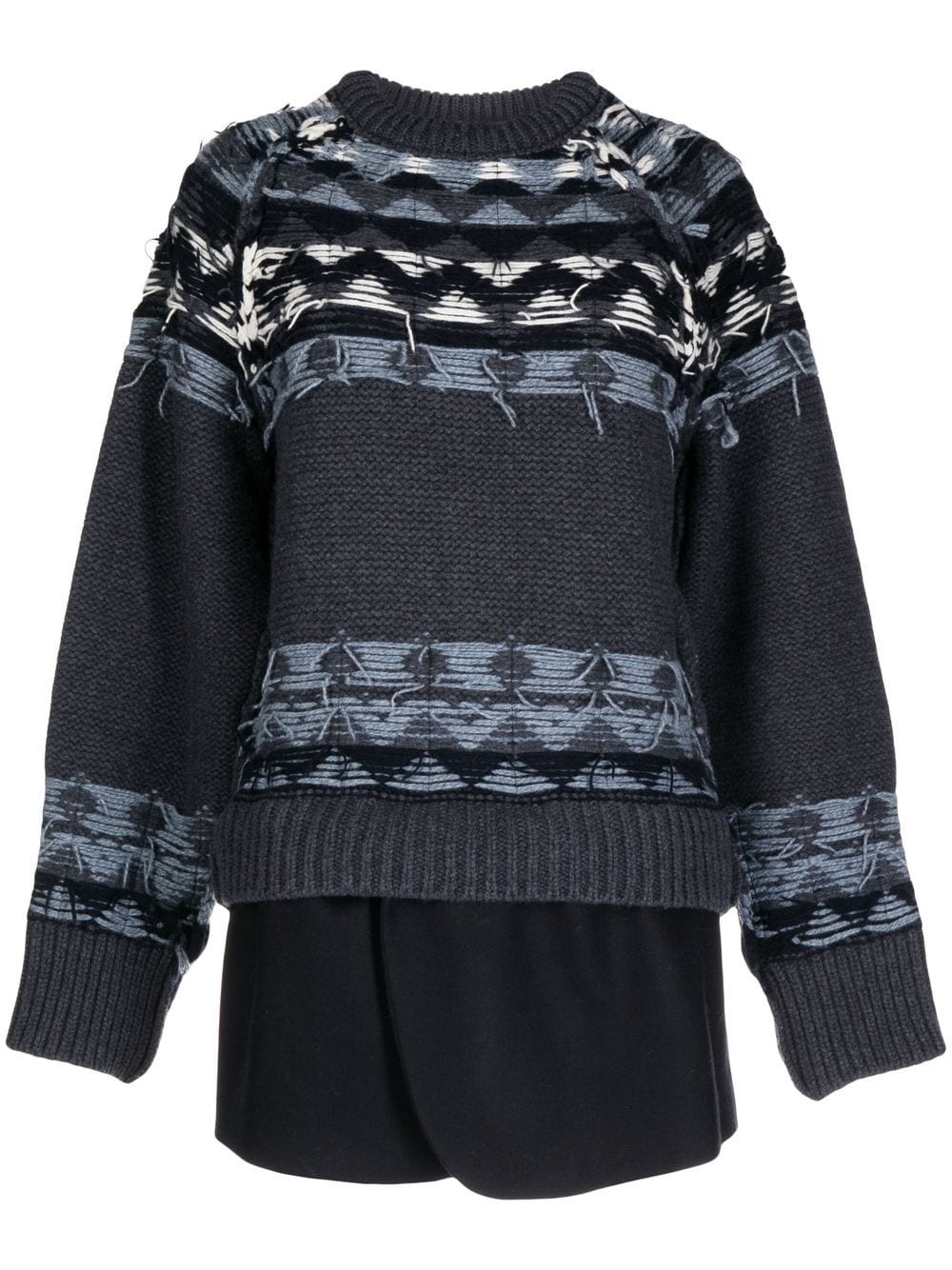 Goen.J layered distressed Fair Isle-knit sweater - Blue von Goen.J
