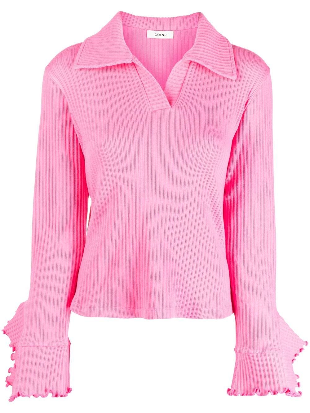 Goen.J ribbed ruffle-trim polo top - Pink von Goen.J