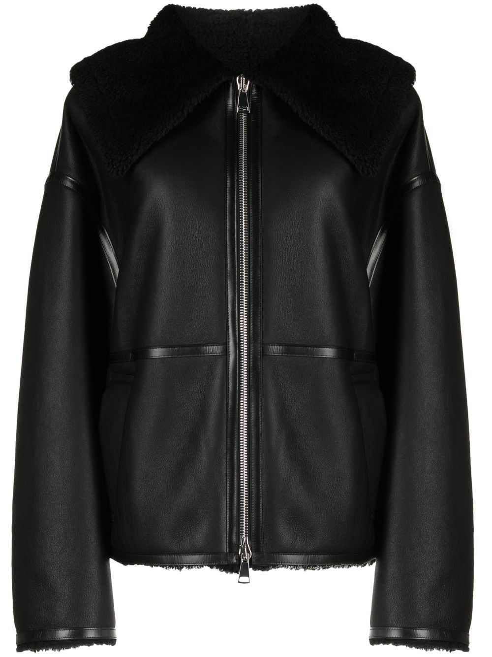 Goen.J shearling-lined aviator leather jacket - Black von Goen.J