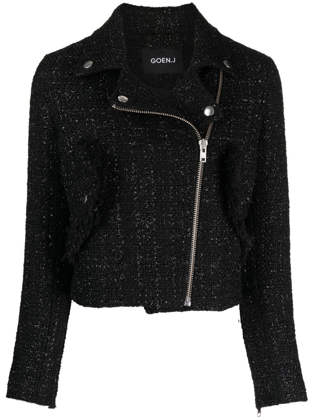 Goen.J tweed cropped biker jacket - Black von Goen.J