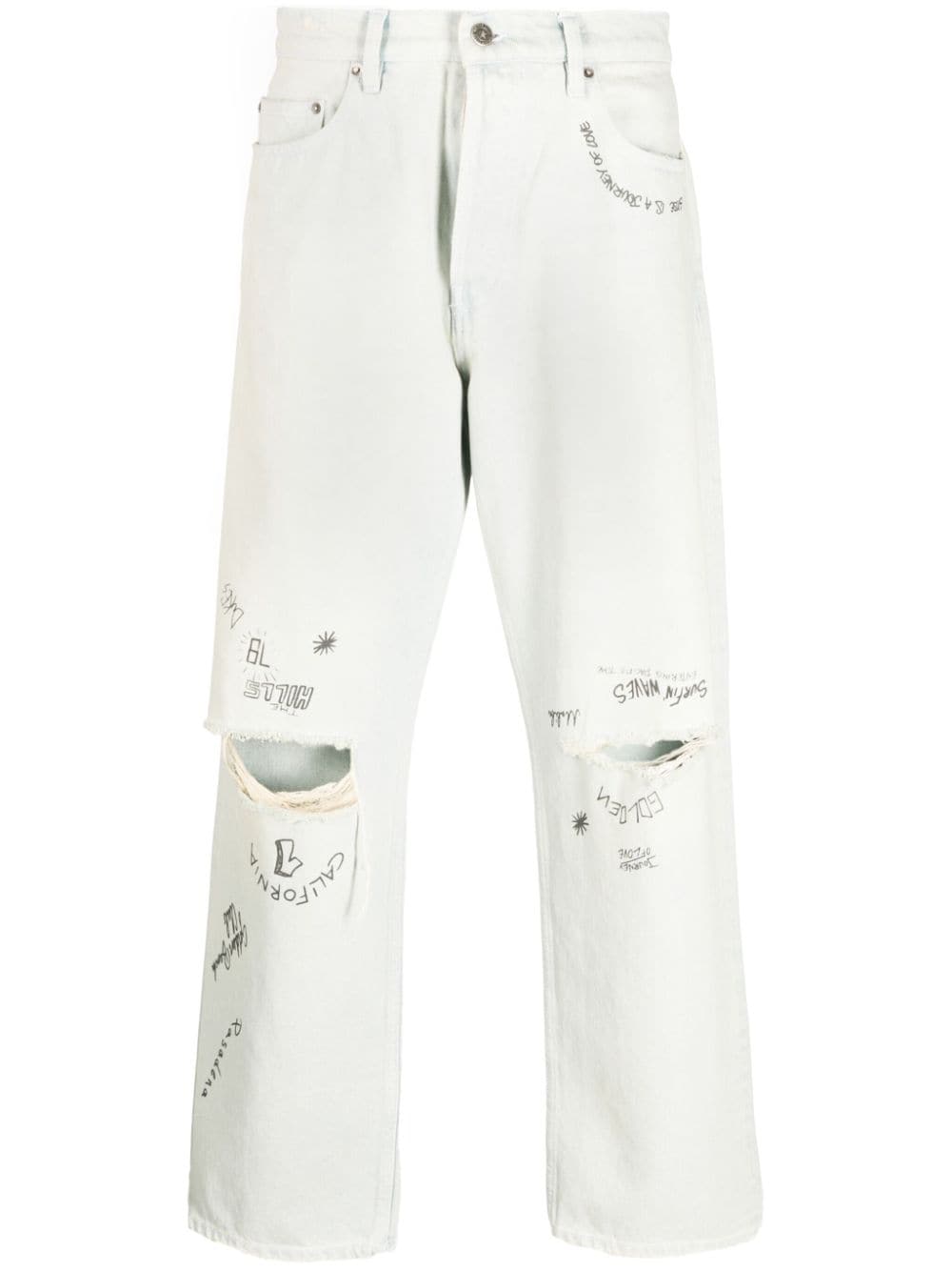 Golden Goose distressed-effect text-print straight-leg jeans - Blue von Golden Goose