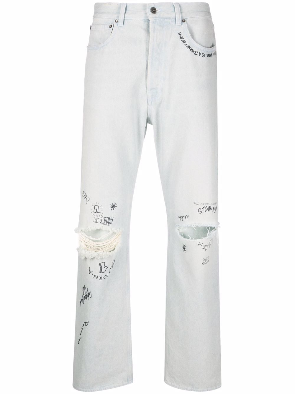 Golden Goose distressed-effect text-print straight-leg jeans - Blue von Golden Goose