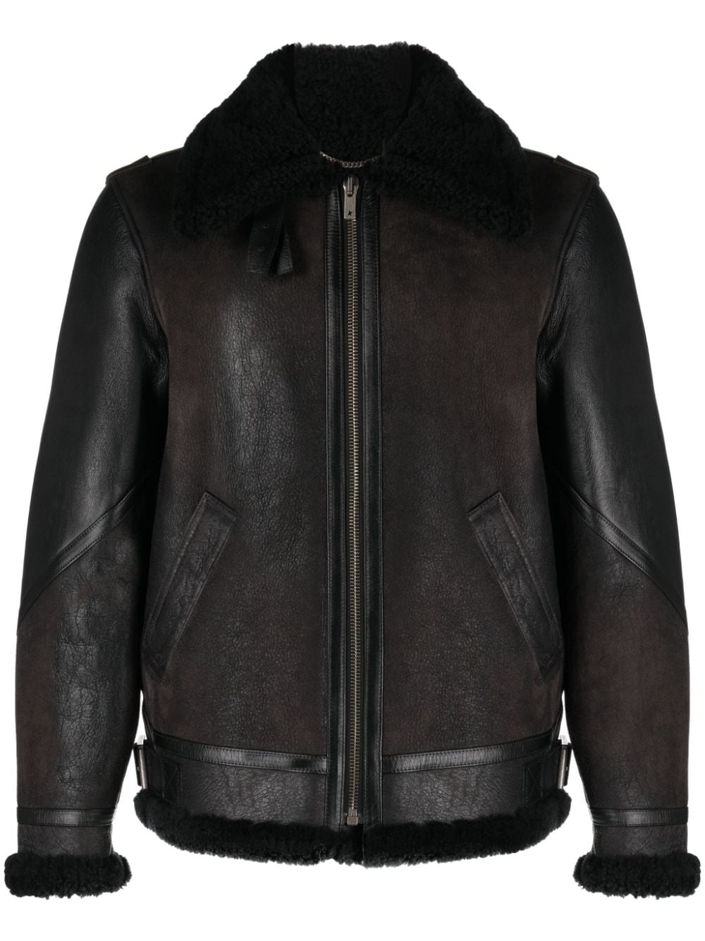 Golden Goose shearling collar leather jacket - Black von Golden Goose
