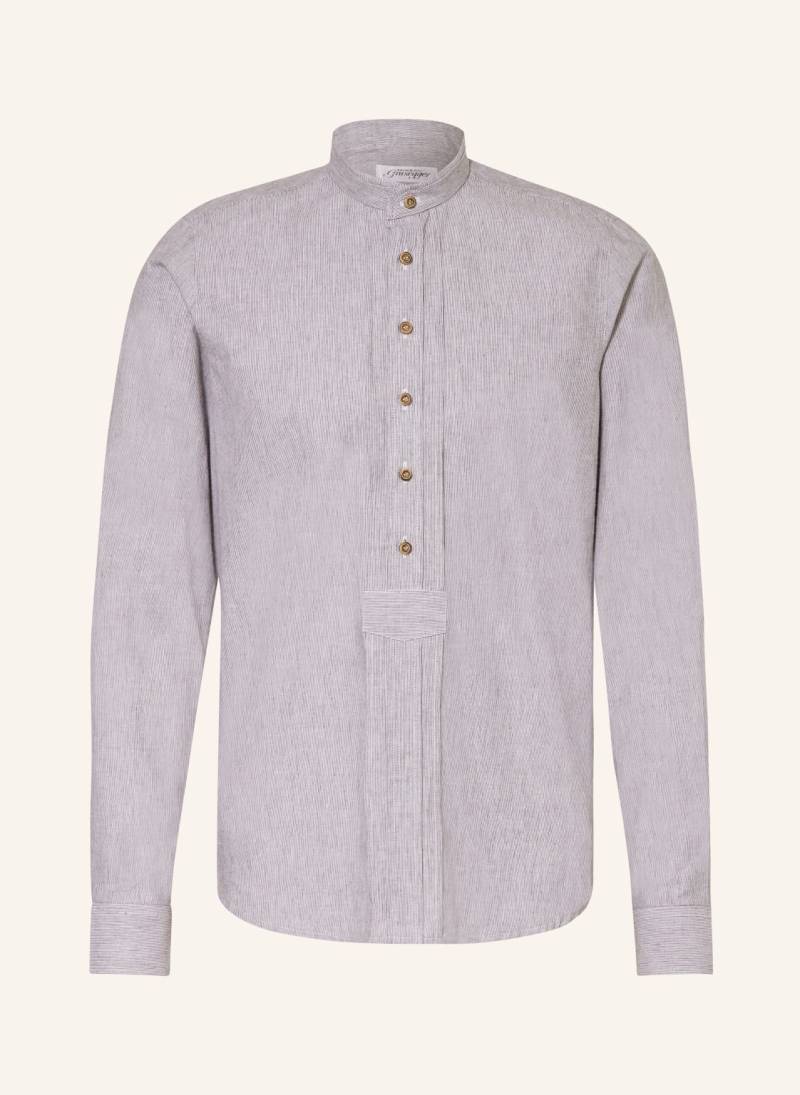 Grasegger Trachtenhemd Kopeke Slim Fit Mit Leinen Und Stehkragen grau von Grasegger