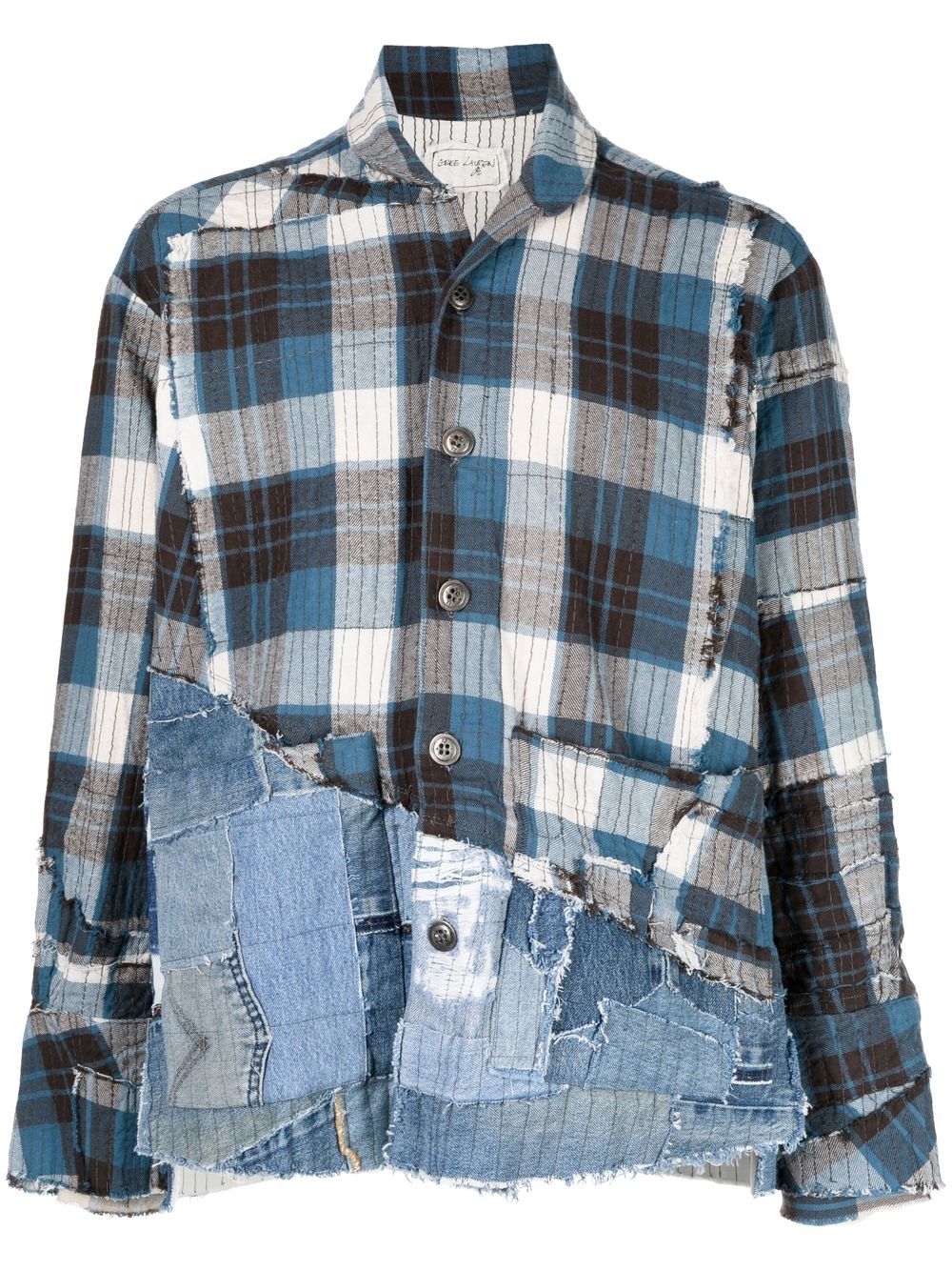 Greg Lauren denim-panel patchwork shirt - Blue von Greg Lauren