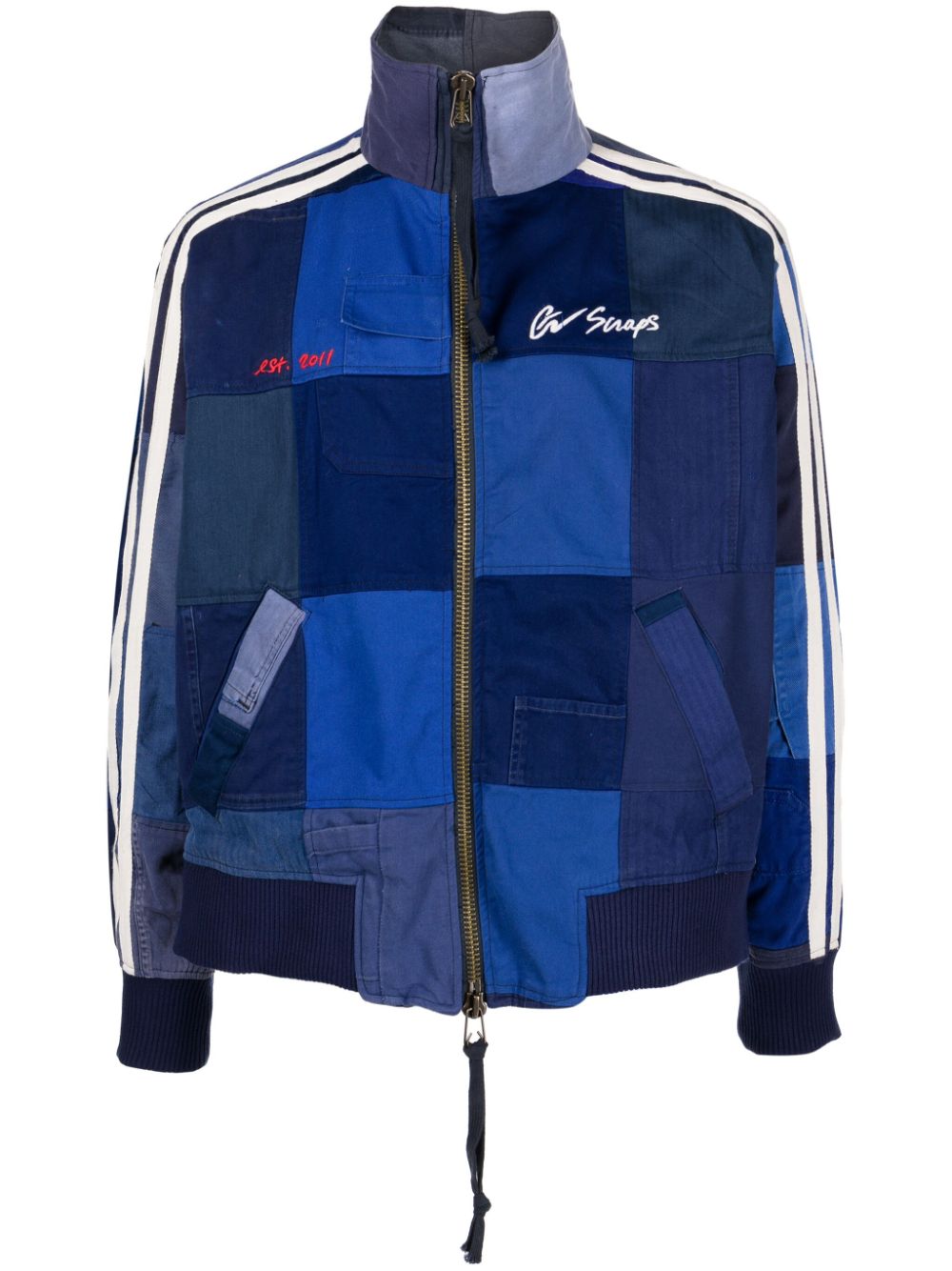 Greg Lauren logo-embroidered patchwork jacket - Blue von Greg Lauren