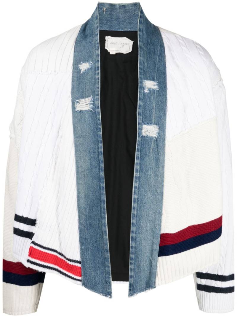 Greg Lauren panelled cable-knit cardigan - White von Greg Lauren