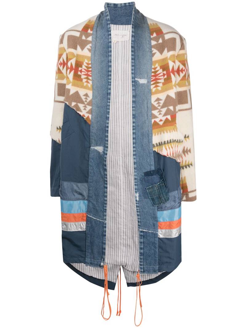 Greg Lauren panelled oversized-fit coat - Blue von Greg Lauren