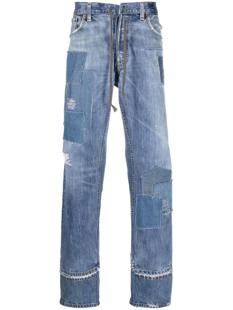 Greg Lauren patchwork-detail straight-leg jeans - Blue von Greg Lauren