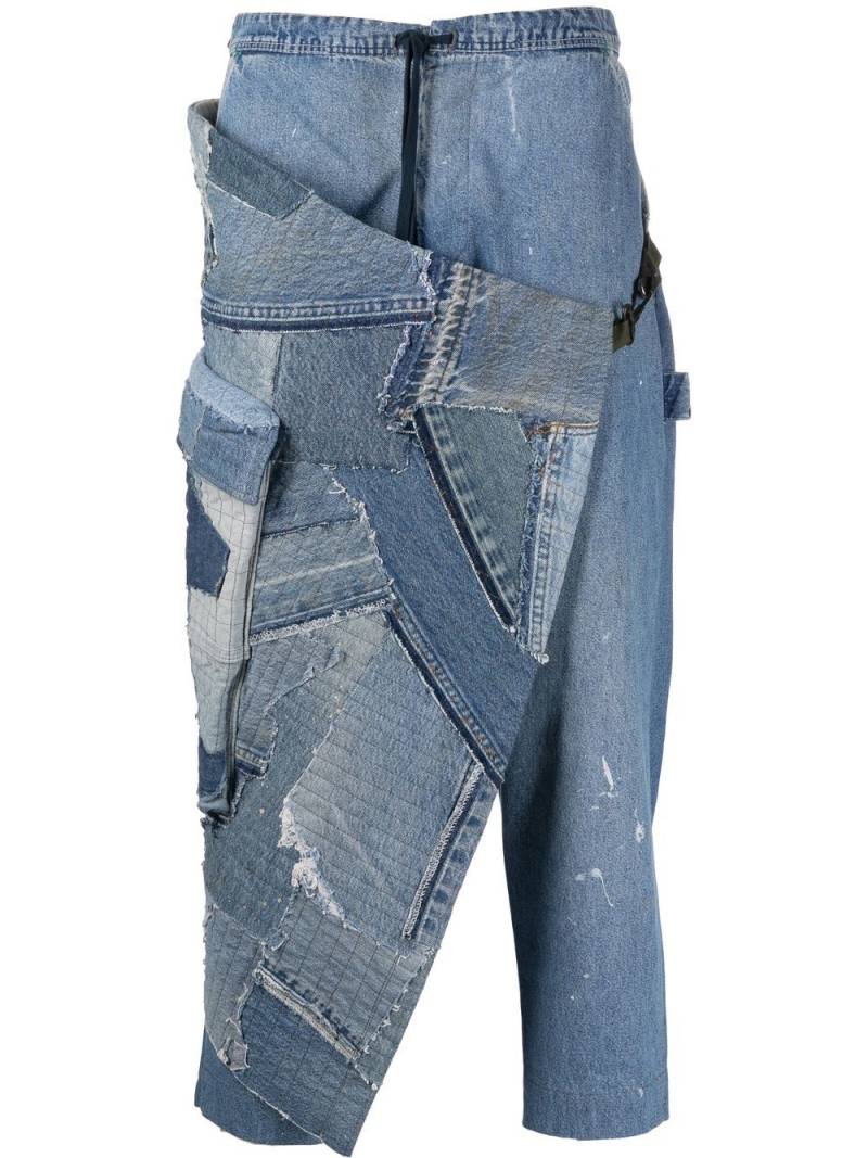 Greg Lauren patchwork drawstring-waist tapered jeans - Blue von Greg Lauren