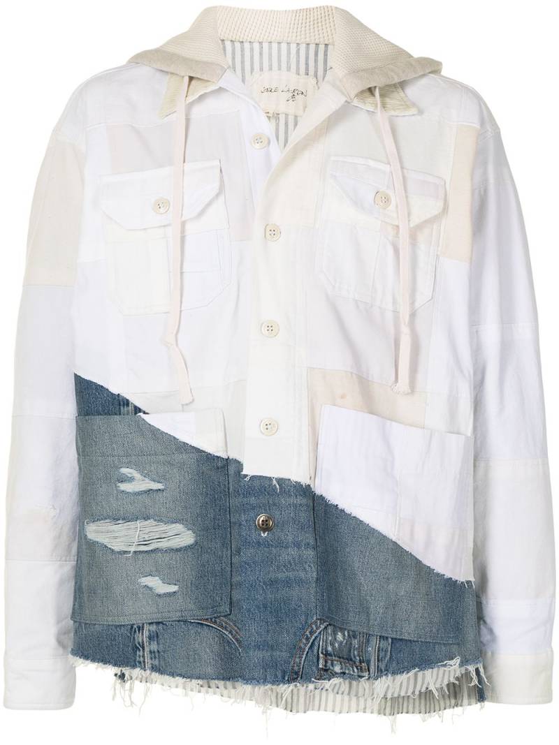 Greg Lauren patchwork hooded overshirt - White von Greg Lauren