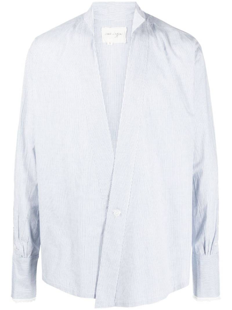 Greg Lauren pinstripe V-neck long-sleeve shirt - Blue von Greg Lauren