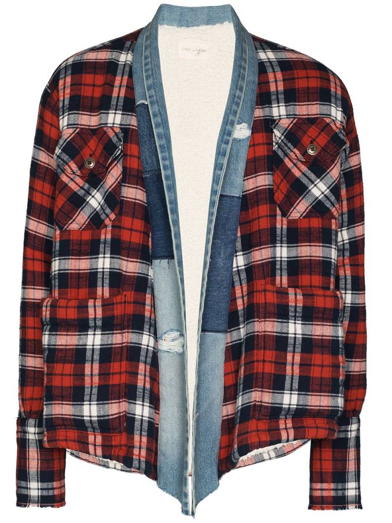 Greg Lauren plaid flannel and denim cardigan - Blue von Greg Lauren