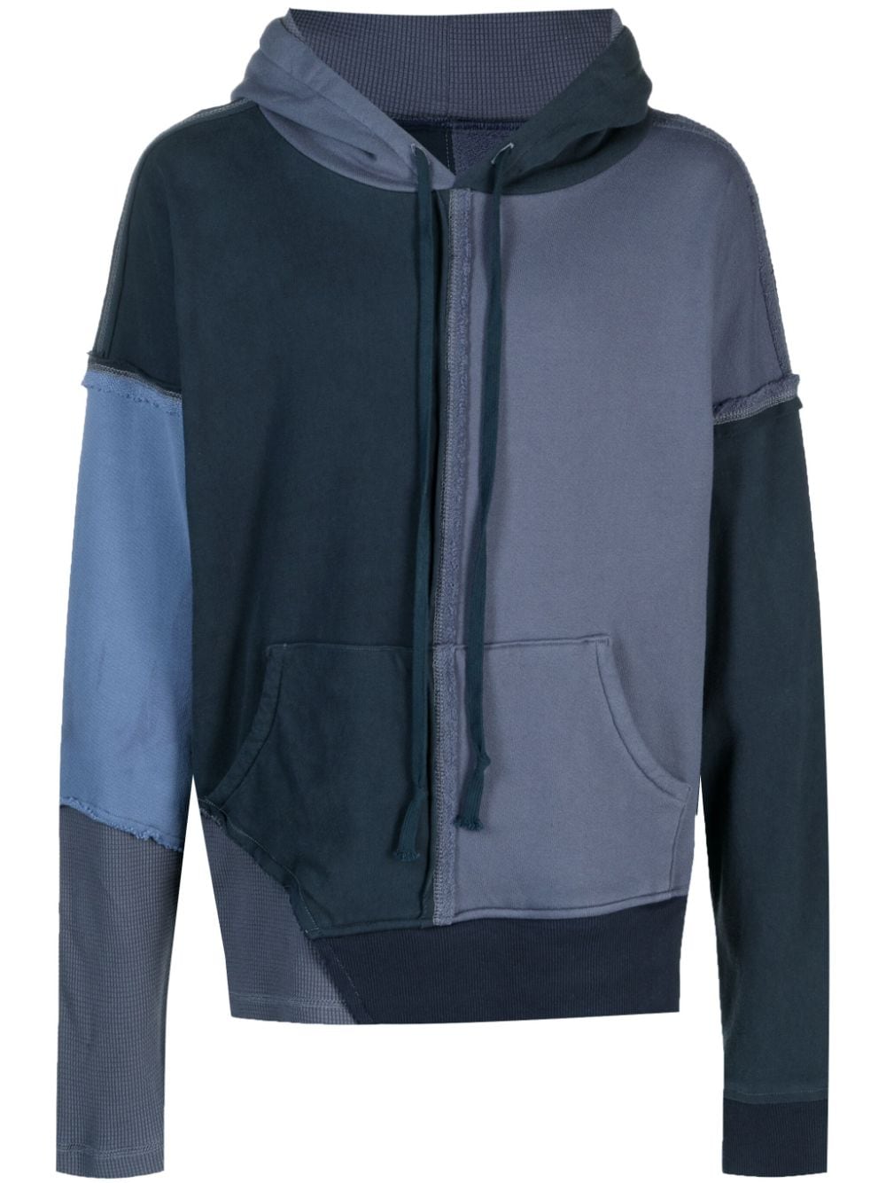 Greg Lauren tonal panelled hoodie - Blue von Greg Lauren