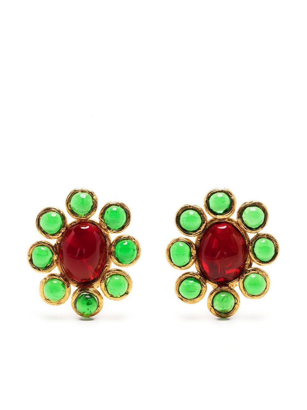 Gripoix gemstone-embellished floral-motif clip-on earrings - Gold von Gripoix