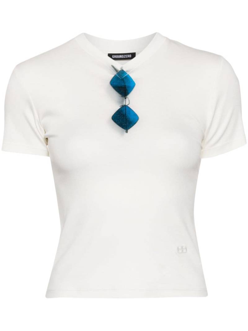 Ground Zero V-neck cotton blend T-shirt - White von Ground Zero