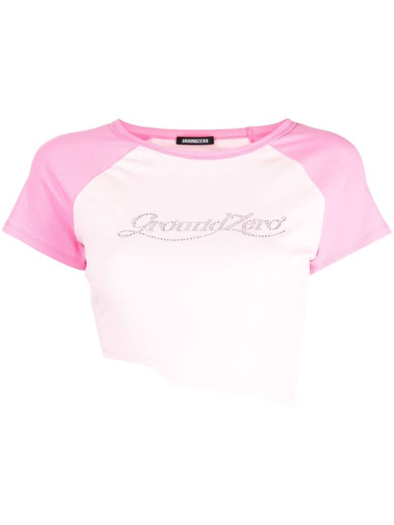 Ground Zero logo-appliqué raw-cut T-shirt - Pink von Ground Zero