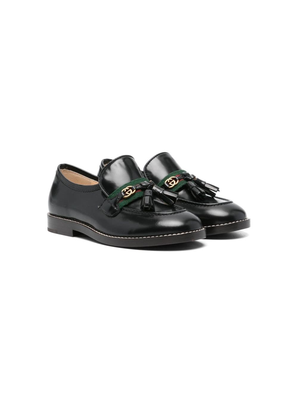 Gucci Kids Web-stripe leather loafers - Black von Gucci Kids