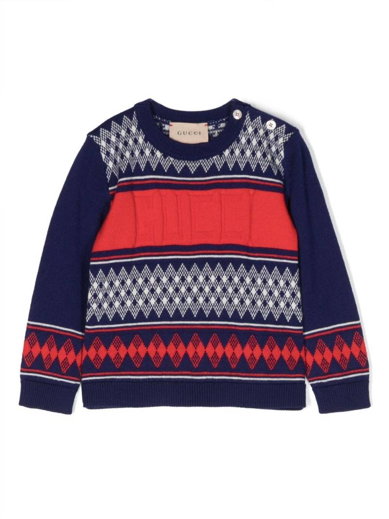 Gucci Kids pattern-jacquard wool jumper - Blue von Gucci Kids