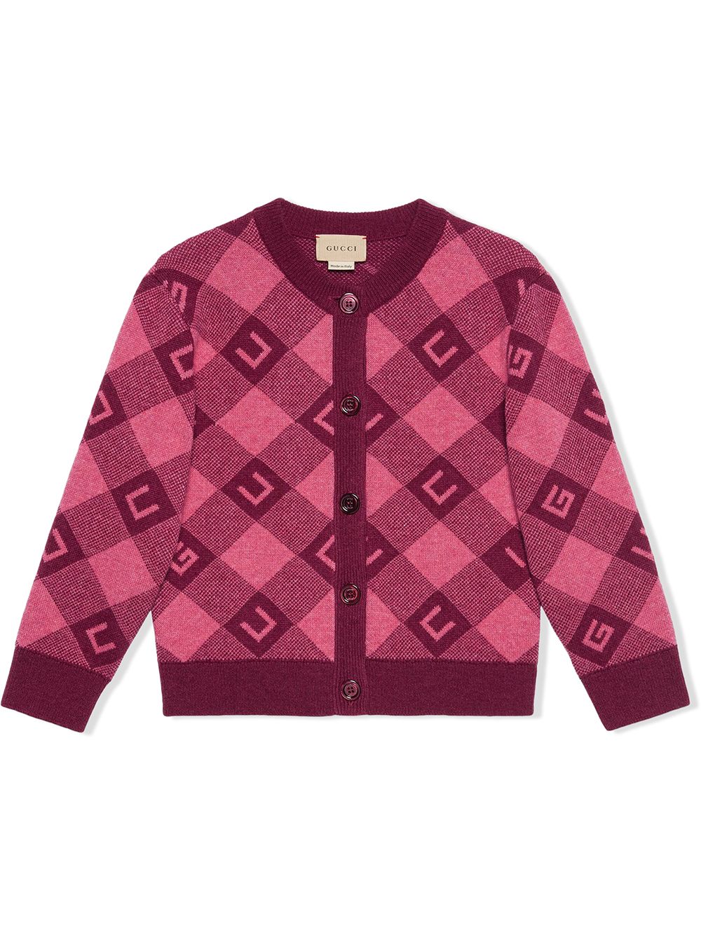 Gucci Kids intarsia-check logo cardigan - Pink von Gucci Kids