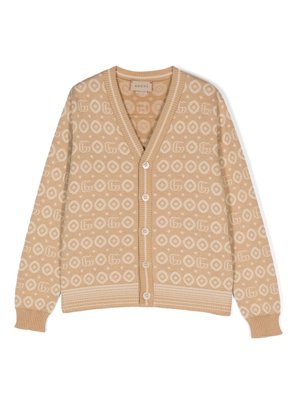 Gucci Kids logo intarsia-knit V-neck cardigan - Neutrals von Gucci Kids