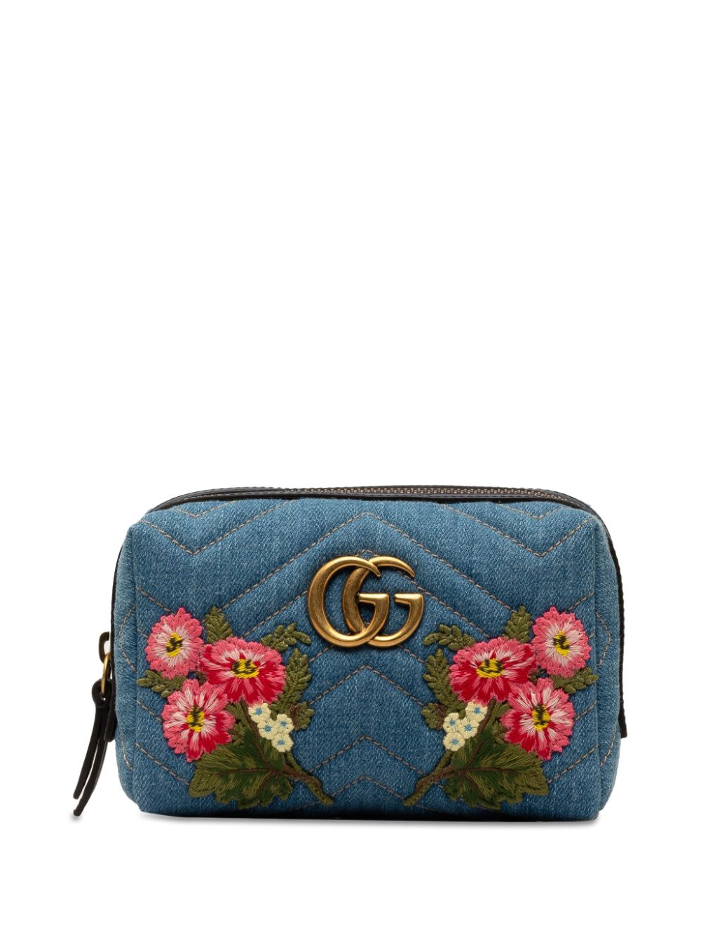 Gucci Pre-Owned 2016-2023 GG Marmont Embroidered Matelasse Denim pouch - Blue von Gucci Pre-Owned