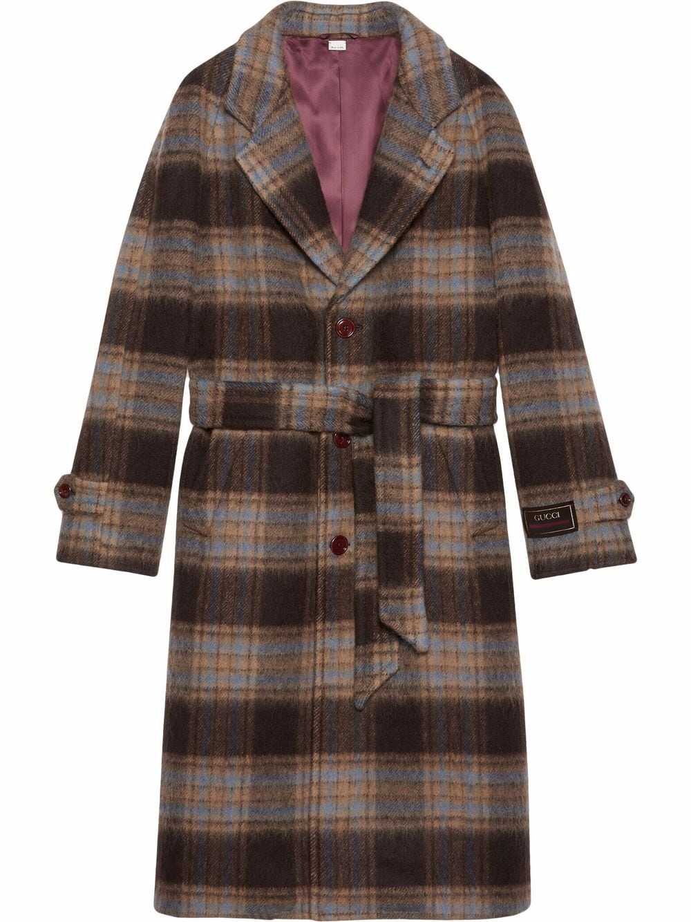 Gucci Check wool logo-patch coat - Brown von Gucci