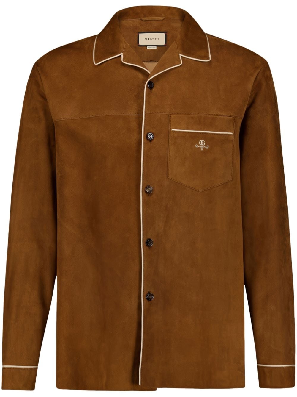 Gucci Double G logo-embroidered suede shirt jacket - Brown von Gucci